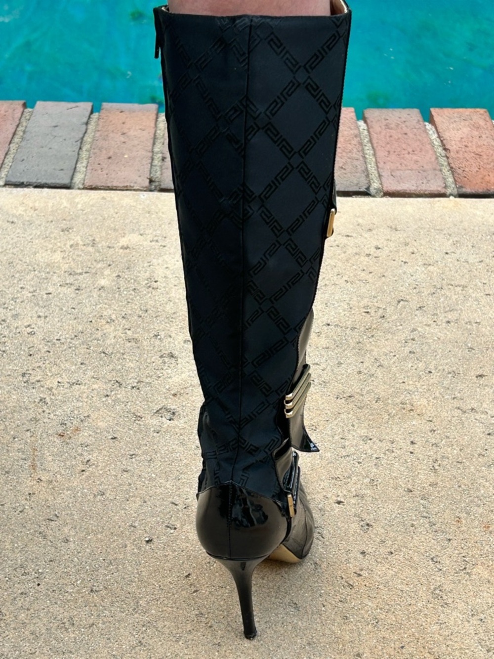 Versace Black Patent Leather Knee Boots with Gold Hardware - Picture 3 of 9